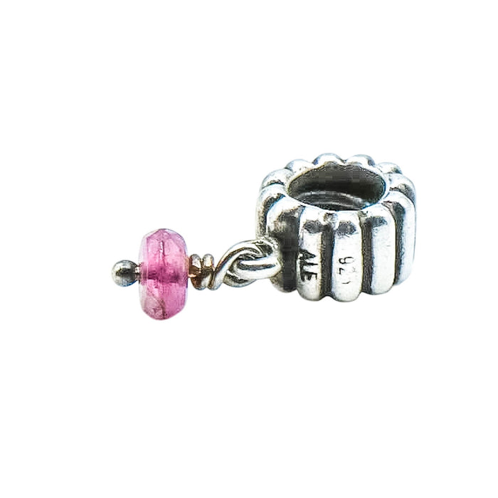 Pandora Retired October Pink Tourmaline Sterling Silver Birthstone Dangle Charm