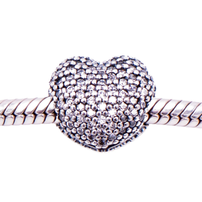 Pandora Retired Open My Heart Sterling Silver Clear CZ Pavé Clip Charm