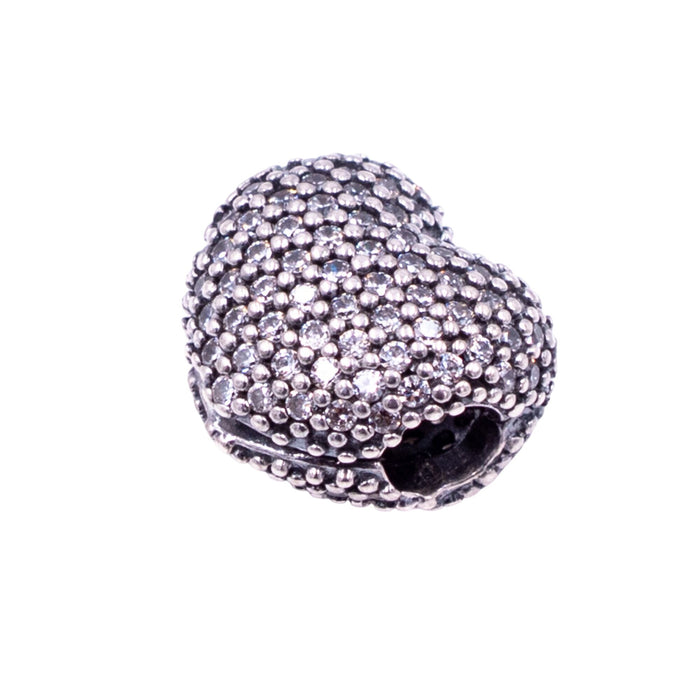 Pandora Retired Open My Heart Sterling Silver Clear CZ Pavé Clip Charm
