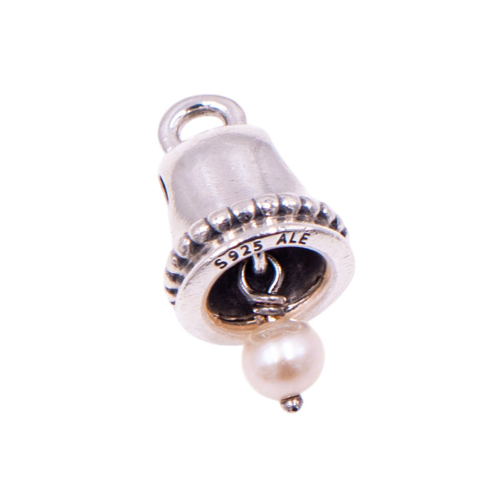 Pandora Retired Pearl Bell Sterling Silver Freshwater Pearl Dangle Charm