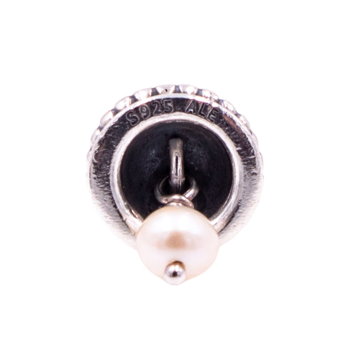 Pandora Retired Pearl Bell Sterling Silver Freshwater Pearl Dangle Charm