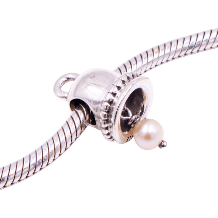 Pandora Retired Pearl Bell Sterling Silver Freshwater Pearl Dangle Charm