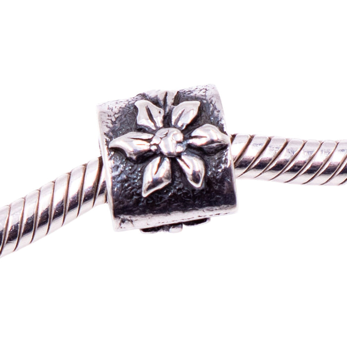 Pandora Retired Poinsettia Sterling Silver Charm Christmas Bead