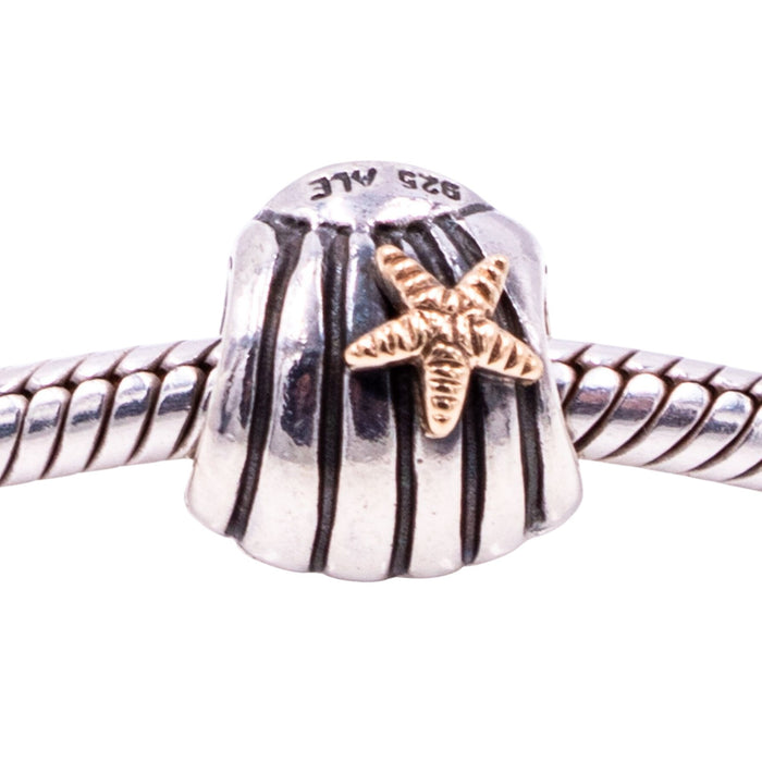 Pandora Retired Seashell Sterling Silver 14K Gold Starfish Ocean Charm