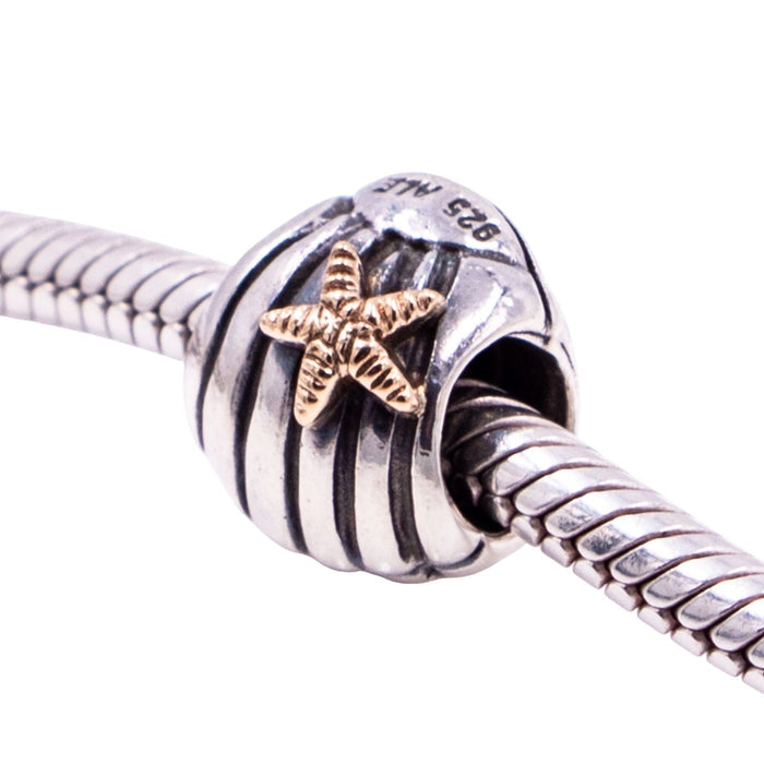 Pandora Retired Seashell Sterling Silver 14K Gold Starfish Ocean Charm