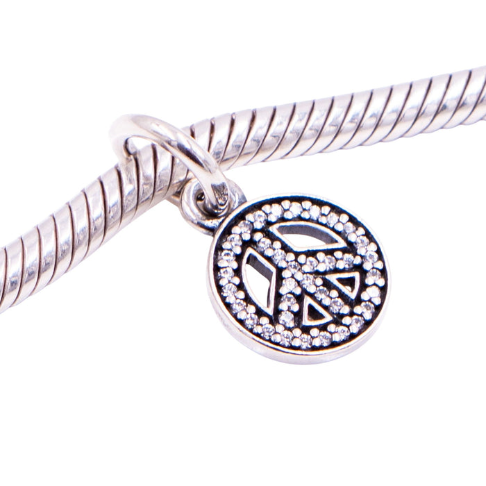 Pandora Retired Symbol of Peace Sterling Silver Clear CZ Dangle Charm