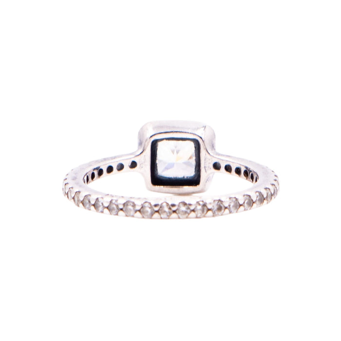 Pandora Retired Timeless Elegance Sterling Silver Clear CZ Square Halo Ring Size 6
