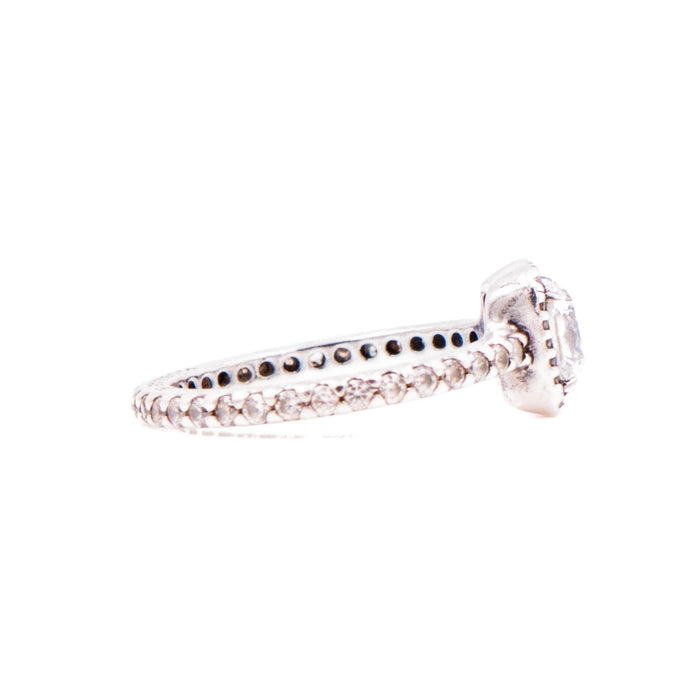 Pandora Retired Timeless Elegance Sterling Silver Clear CZ Square Halo Ring Size 6