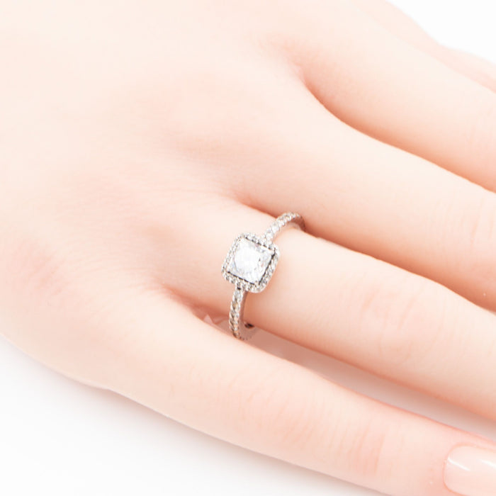 Pandora Retired Timeless Elegance Sterling Silver Clear CZ Square Halo Ring Size 6