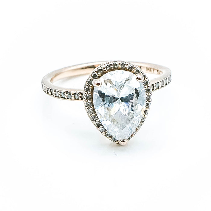 aPANDORA Rose ™ Radiant Teardrop 7-Inch 14K Rose Gold Plated Ring With Clear Zirconia