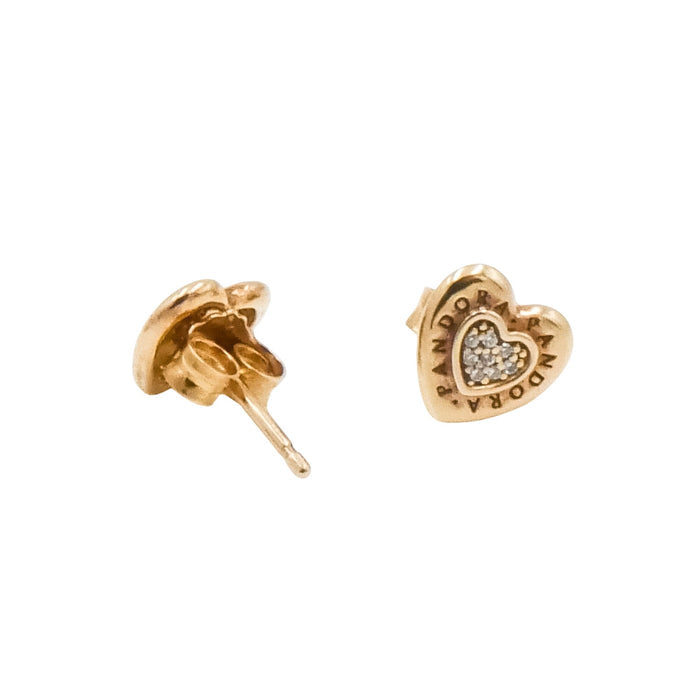 Pandora Shine Signature Heart Stud Earrings with Clear Zirconia – Retired