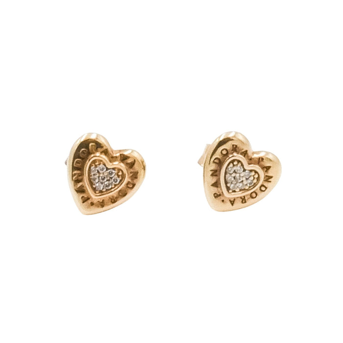 Pandora Shine Signature Heart Stud Earrings with Clear Zirconia – Retired