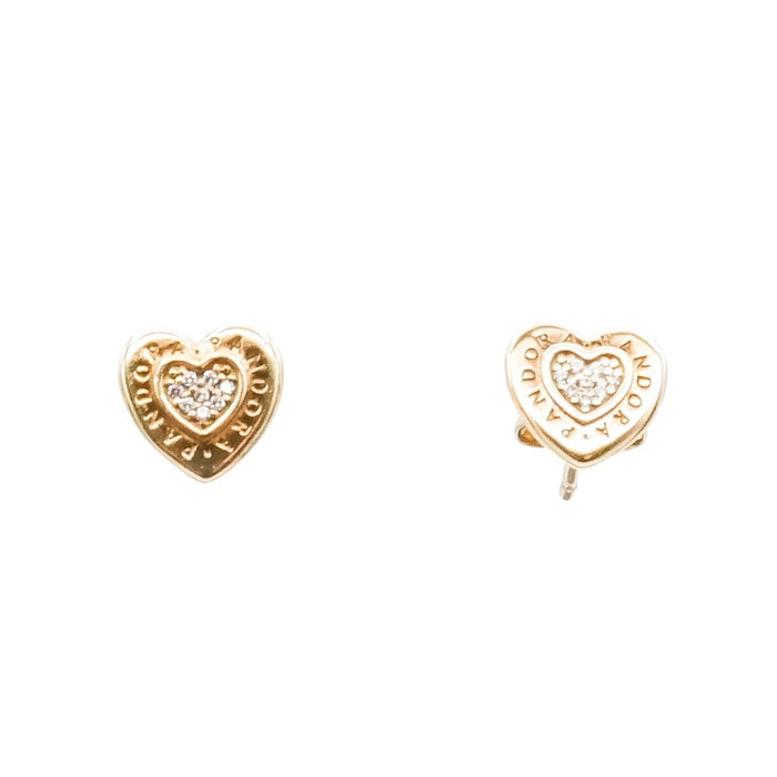 Pandora Shine Signature Heart Stud Earrings with Clear Zirconia – Retired