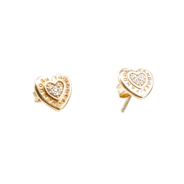 Pandora Shine Signature Heart Stud Earrings with Clear Zirconia – Retired