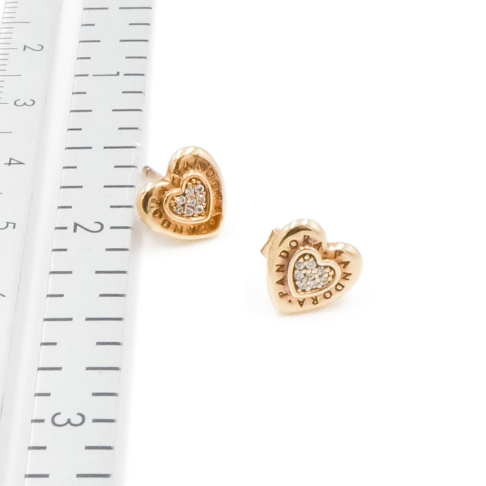 Pandora Shine Signature Heart Stud Earrings with Clear Zirconia – Retired