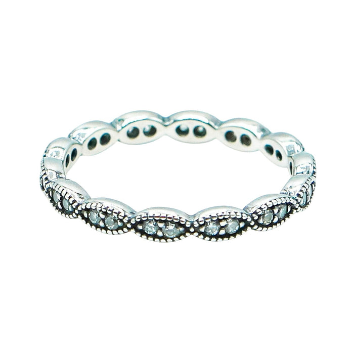 PANDORA Size 7.5 (56) Sparkling Leaves Sterling Silver Stackable Ring With Clear Zirconia