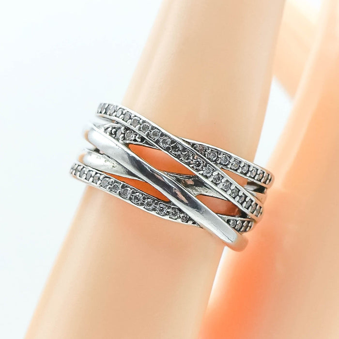 PANDORA Sparkling And Polished Lines Sterling Silver Ring