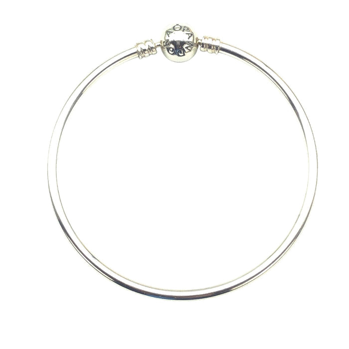 Pandora Sterling Bangle Bracelet With Pandora Logo Clasp 7.5 Inches