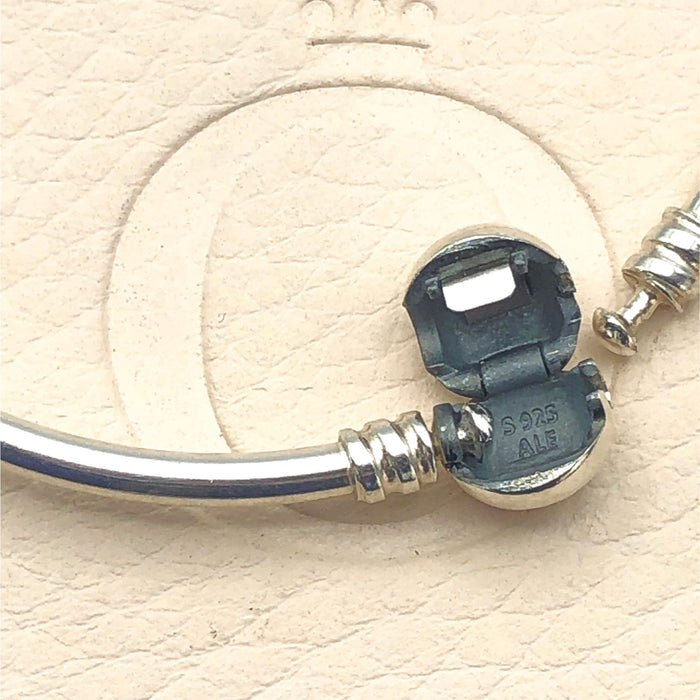 Pandora Sterling Bangle Bracelet With Pandora Logo Clasp 7.5 Inches