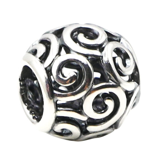 Pandora Sterling Silver Openwork Swirls Charm Retired Scroll Bead Bracelet