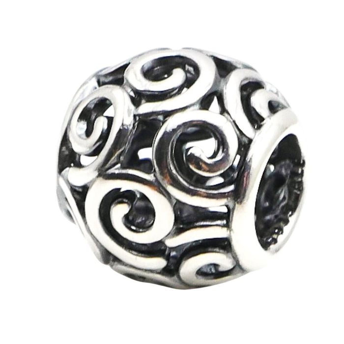 Pandora Sterling Silver Openwork Swirls Charm Retired Scroll Bead Bracelet