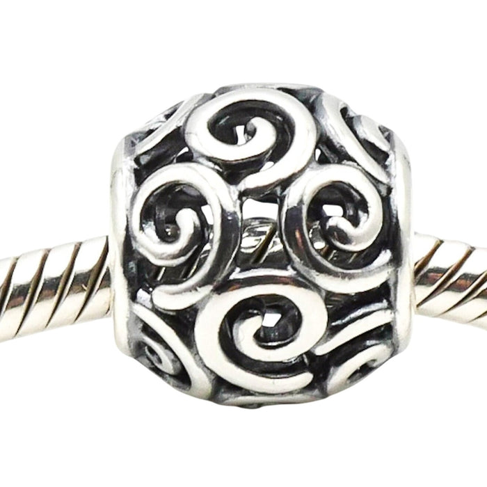 Pandora Sterling Silver Openwork Swirls Charm Retired Scroll Bead Bracelet