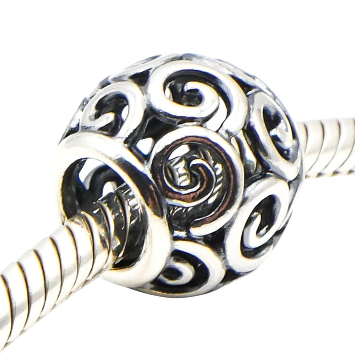 Pandora Sterling Silver Openwork Swirls Charm Retired Scroll Bead Bracelet