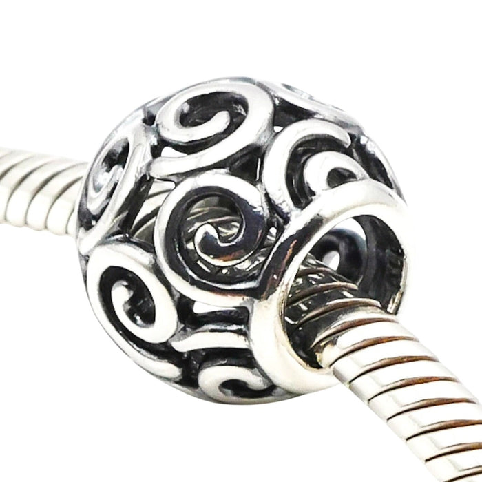 Pandora Sterling Silver Openwork Swirls Charm Retired Scroll Bead Bracelet