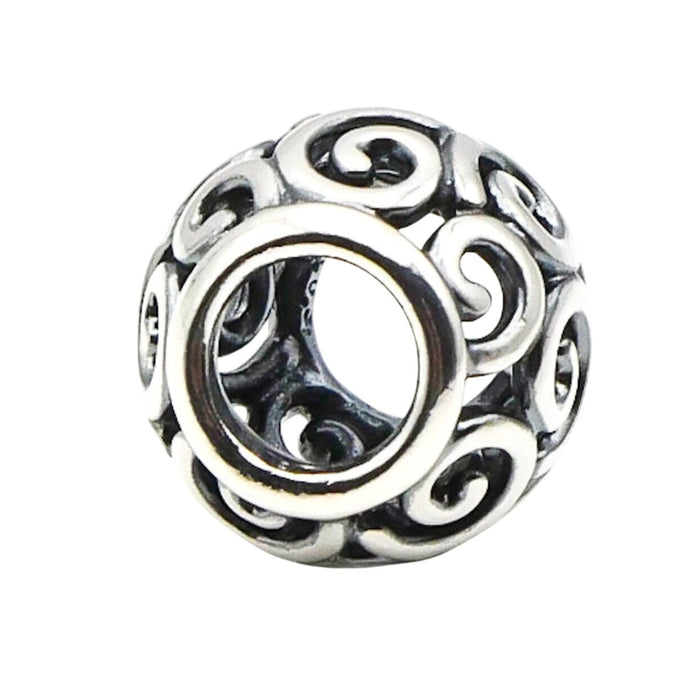 Pandora Sterling Silver Openwork Swirls Charm Retired Scroll Bead Bracelet