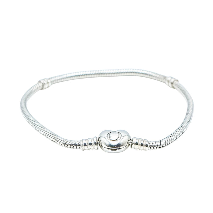 PANDORA Sterling Silver Snake Chain Bracelet With Pandora Logo Heart Clasp - 7.1 Inches