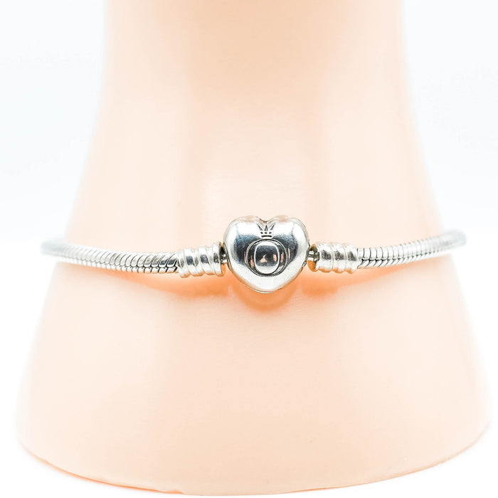 PANDORA Sterling Silver Snake Chain Bracelet With Pandora Logo Heart Clasp - 7.1 Inches