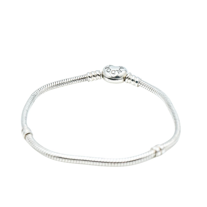 PANDORA Sterling Silver Snake Chain Bracelet With Pandora Logo Heart Clasp - 7.1 Inches