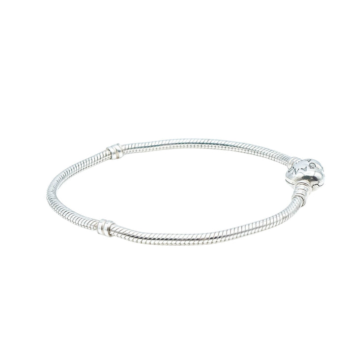PANDORA Sterling Silver Snake Chain Bracelet With Pandora Logo Heart Clasp - 7.1 Inches
