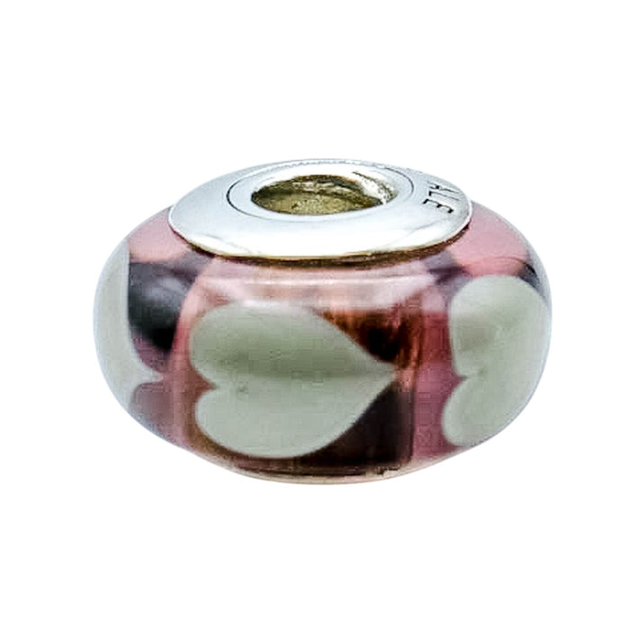 Pandora Violet Murano Glass Charm Grey Hearts Sterling Silver Retired