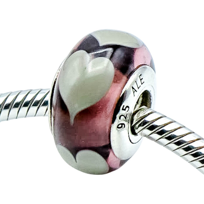Pandora Violet Murano Glass Charm Grey Hearts Sterling Silver Retired