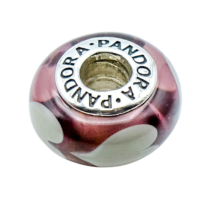 Pandora Violet Murano Glass Charm Grey Hearts Sterling Silver Retired