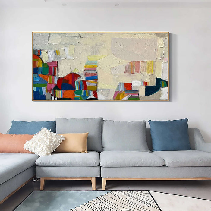 Color Block Abstract Wall Art - Modern Multicolor Canvas Painting - Patchscape - Hues Art Lab