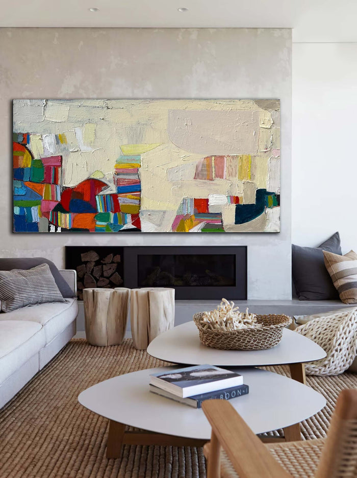 Color Block Abstract Wall Art - Modern Multicolor Canvas Painting - Patchscape - Hues Art Lab