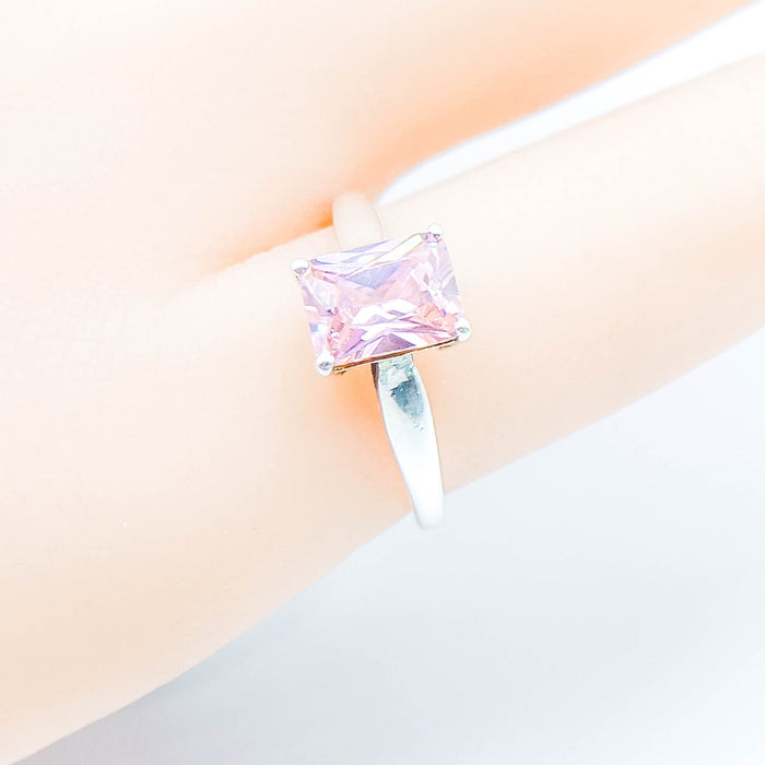 Pink Tourmaline Solitaire Ring Size 5 in Sterling Silver