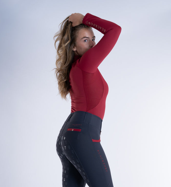Women's Blackfort Equestrian Pomegranate Red Long Sleeved Cool Mesh Base Layer Rose Gold Zip