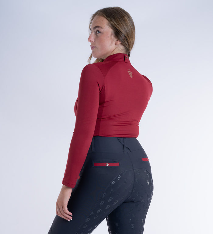 Women's Blackfort Equestrian Pomegranate Red Long Sleeved Cool Mesh Base Layer Rose Gold Zip