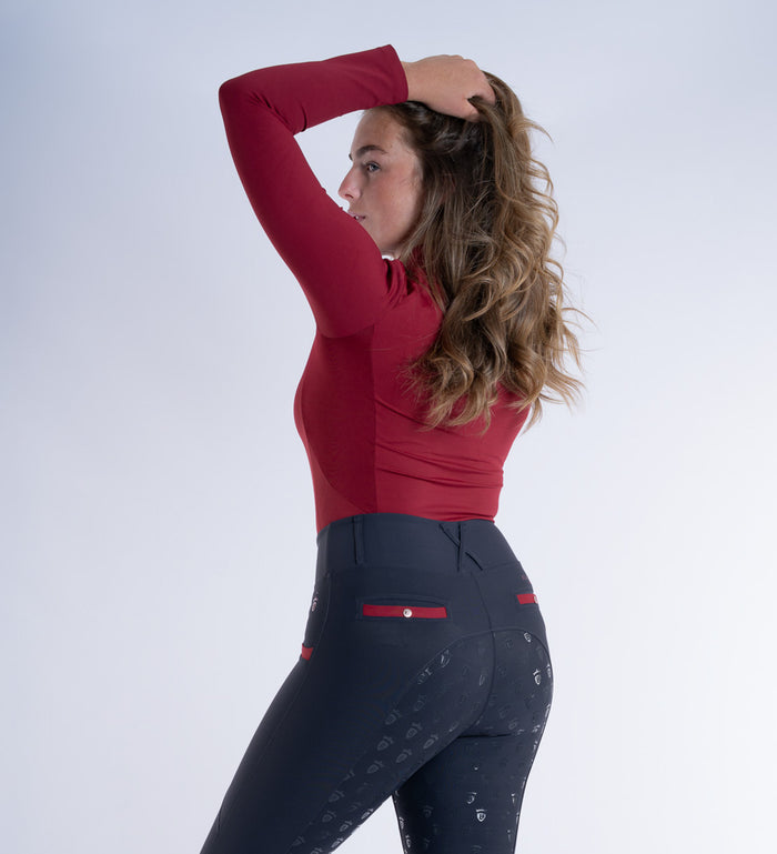 Women's Blackfort Equestrian Pomegranate Red Long Sleeved Cool Mesh Base Layer Rose Gold Zip