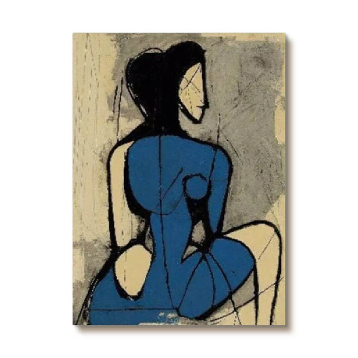 Modern Abstract Nude Wall Art - Blue Figure Expressionist Canvas Painting - Posture No. 5 - Hues Art Lab