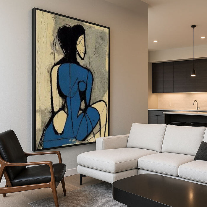 Modern Abstract Nude Wall Art - Blue Figure Expressionist Canvas Painting - Posture No. 5 - Hues Art Lab