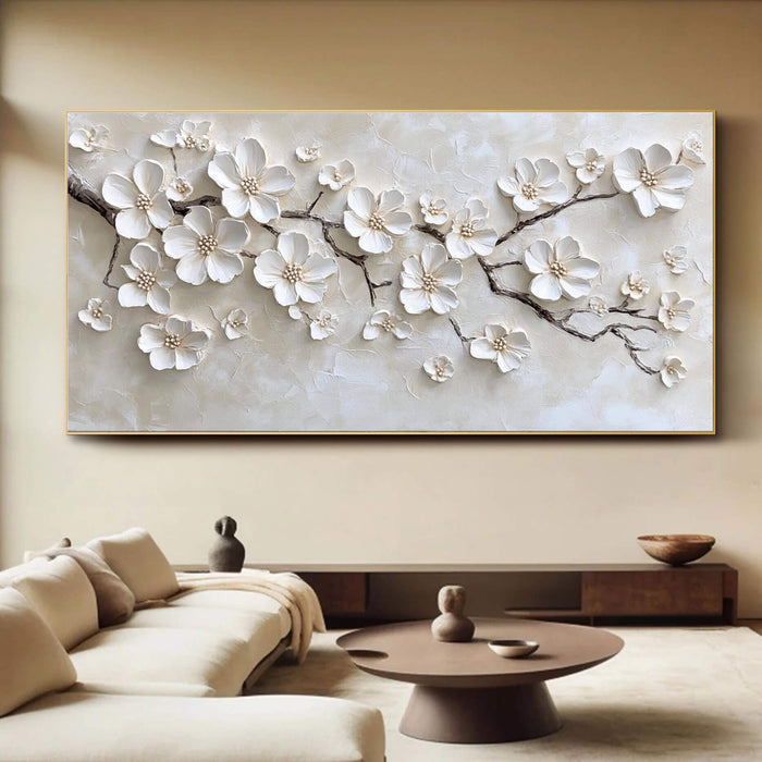 Pure Petals textured white floral canvas art by Hues Art Lab