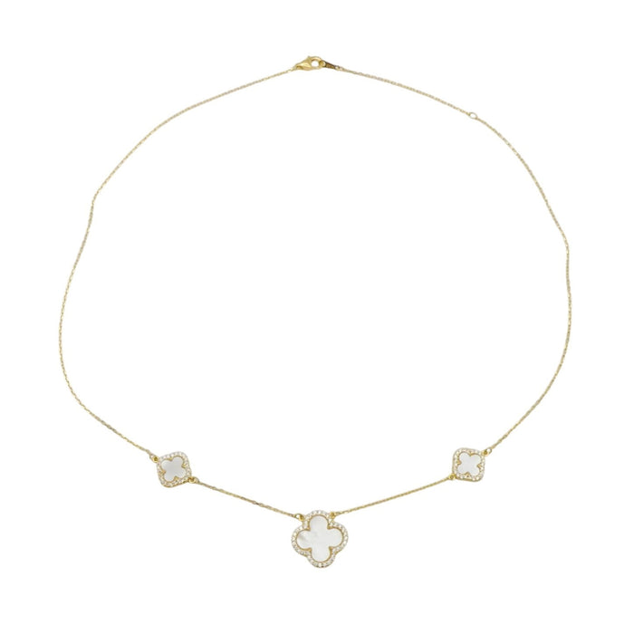 Rachel Zoe Sterling Silver Mother of Pearl Clover Necklace WIth Cubic Zirconia