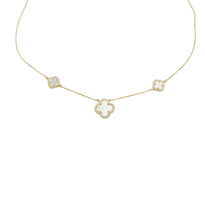Rachel Zoe Sterling Silver Mother of Pearl Clover Necklace WIth Cubic Zirconia