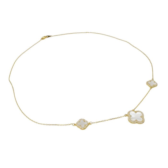 Rachel Zoe Sterling Silver Mother of Pearl Clover Necklace WIth Cubic Zirconia