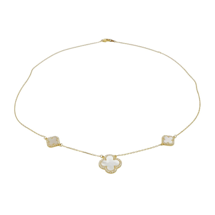 Rachel Zoe Sterling Silver Mother of Pearl Clover Necklace WIth Cubic Zirconia