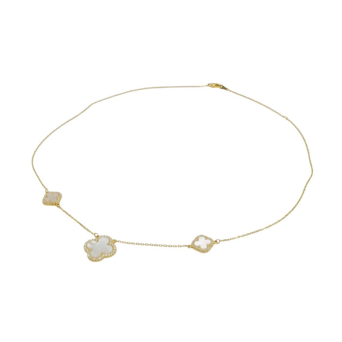 Rachel Zoe Sterling Silver Mother of Pearl Clover Necklace WIth Cubic Zirconia